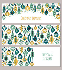 Fototapeta na wymiar Cute set of Christmas backgrounds with hand drawn Christmas balls