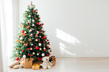 Interior Christmas tree with gifts decor house new year
