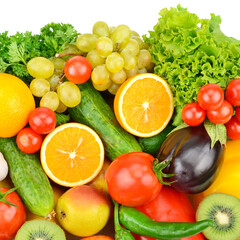 Fruits and vegetables isolated on white background.