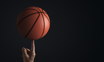 Basketball banner. Basketball ball forefinger.