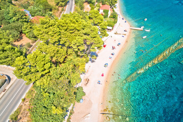 Orebic on Peljesac peninsula waterfront summer speed boat aerial view