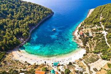 Korcula. Aerial view of Korcula island beach in Pupnatska Luka cove