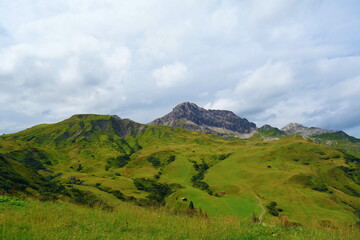 Mountain landscape on a hiking trail leading to Butzensee in Austrian Lechtal Alps