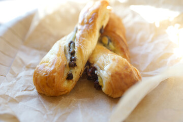 Puff pastry sweets with chocolate