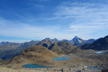 Jöri lakes called Jöriseen in the heart of a barren mountain landscape, Swiss Alps, near to Davos, Switzerland