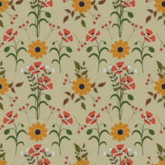 Beautiful flower ilustration seamless pattern.Great for fabric,textile,wrapping paper,scrapbooking.