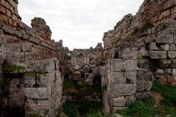 Fototapeta na wymiar ruined halls of the Perge fortress