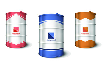 Barrels vector template, set of barrels isolated on white background. Beautiful stylized barrels with three design options.