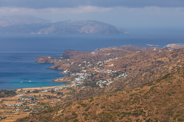 View of the Chora, old town. Ios Island, Greece.