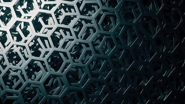 Moving metal hexagonal mesh layers, looping motion background