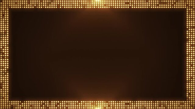 Abstract Digital Led Lights Frame Sign Animation Loop/ 4k animation of an abstract golden frame background with digital square led light glimmering and glowing dots seamless looping