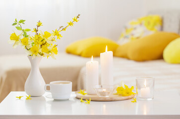 spring flowers in vase on modern interior