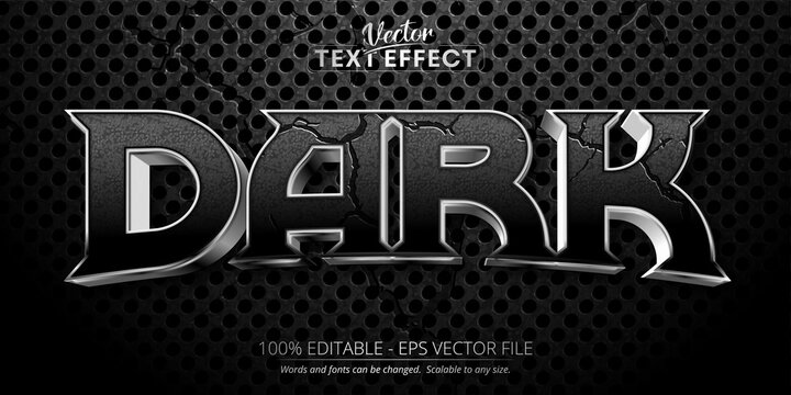 Dark text effect, shiny silver editable text style on black color textured background