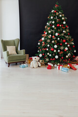 New Year's Interior Christmas Tree with holiday postcard decor gifts