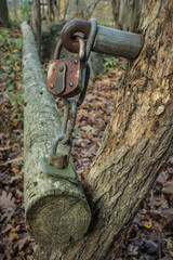 old rusty padlock on a rural barrier