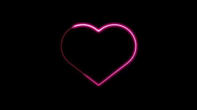 heart neon glowing line icon isolated on black background.  motion graphic animation.4K Video 