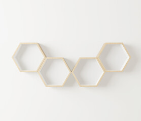 Hexagon wooden shelf, Minimal Japanese style. copy space hexegon, interior design