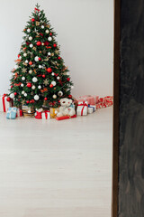 New Year's Interior Christmas Tree with holiday postcard decor gifts