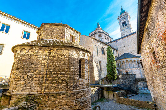 Tempietto di Santa Croce street view in Citta Alta of Bergamo City