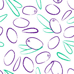 seamless pattern with purple wild berries and leaves in doodle style. contour and silhouettes of berries. Modern abstract design for packaging, paper, cover, fabric, interior decor and clothes