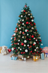 New Year's Interior Christmas Tree with holiday postcard decor gifts