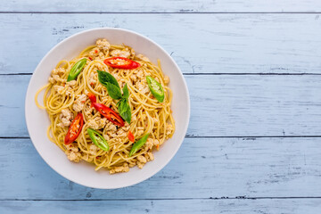 Stir fry chicken spaghetti Asian style