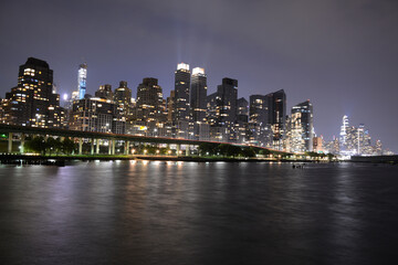 Fototapeta na wymiar New York, NY, USA - JUNE 29, 2019: Night view to Manhattan from Pier 1