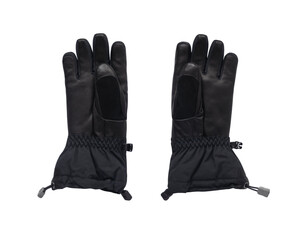 Back view of ski gloves insulated with leather and isolated on white