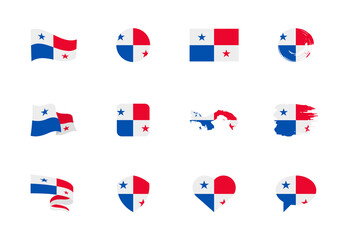 Panama flag - flat collection. Flags of different shaped twelve flat icons.