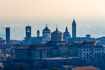 Fototapeta premium Citta Alta view from Castello di San Vigilio in Bergamo City