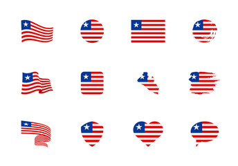 Liberia flag - flat collection. Flags of different shaped twelve flat icons.