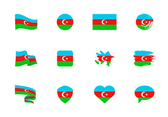 Azerbaijan flag - flat collection. Flags of different shaped twelve flat icons.