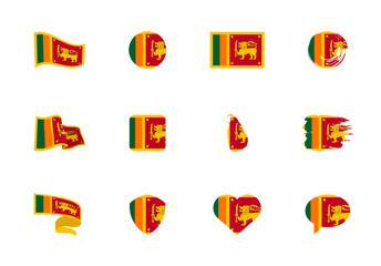 Sri Lanka flag - flat collection. Flags of different shaped twelve flat icons.