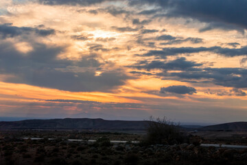 landscape in algeria and sunset sky with clouds . Beautiful moment the miracle of nature 