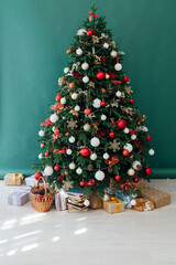 New Year's Interior Christmas Tree with holiday postcard decor gifts
