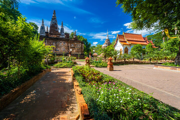 Wat Chet Yot, seven pagoda temple It is a major tourist attraction in Chiang Mai, Thailand.with evening,Temple in Chiang Mai.