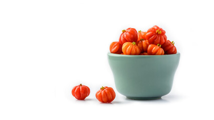 Surinam Cherries or Pitanga Fruits in a Cup. White Background