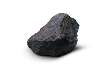 Hematite rock (haematite, iron ore) isolated on white background. Hematite is found as a primary...
