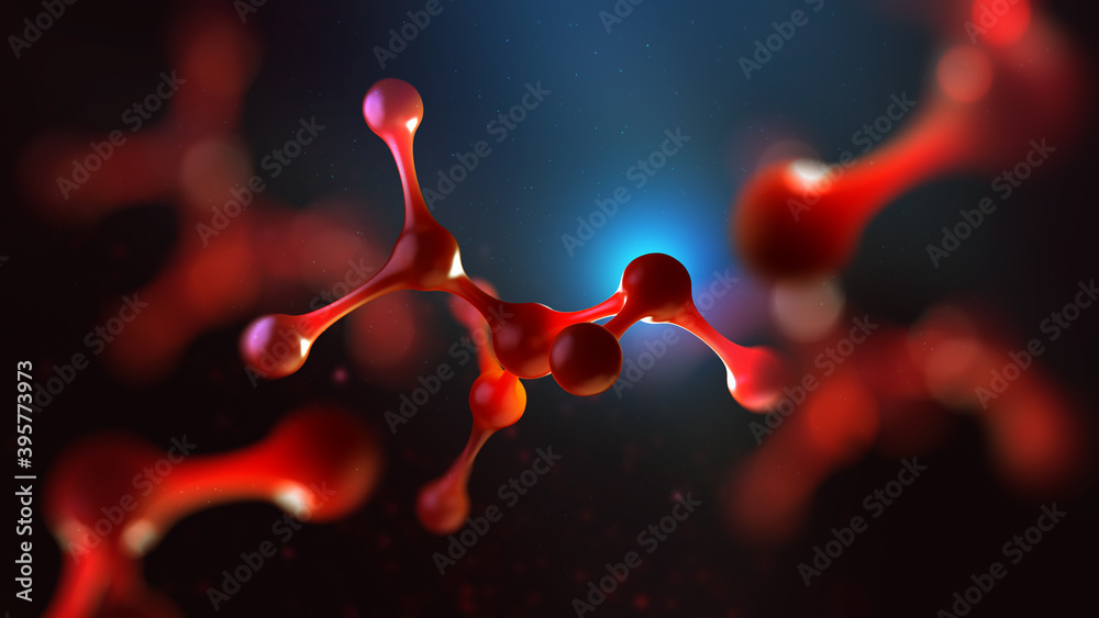 Leinwandbilder Molecule 3D illustration. Medical developments. Crystal lattice under a microscope. Cell therapy. Laboratory experiments and research. Nanostructures in high-tech areas of cell technology