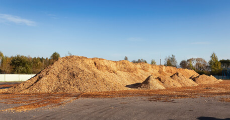 A pile of wood chips in a designated area