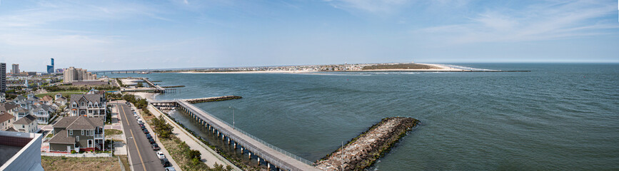 Fototapeta na wymiar View from our balcony of our hotel in Atlantic City, NJ showing a panoramic view of Absecon Inlet on a beautiful summer day.
