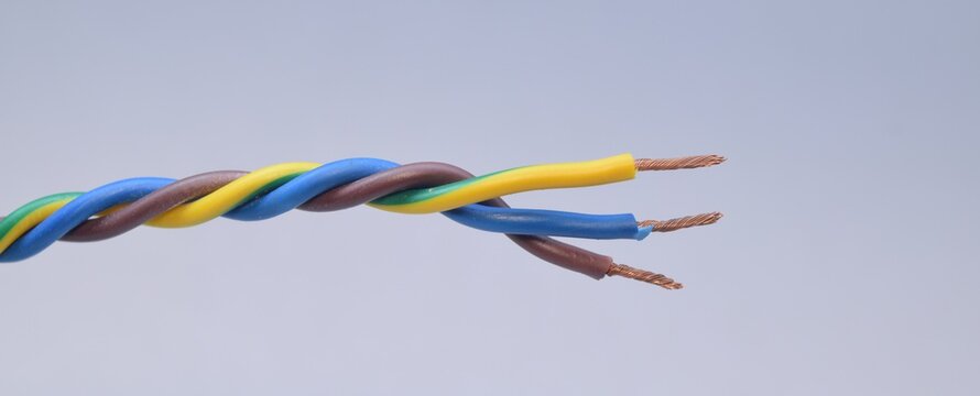 closeup of a electric cable on a white background.