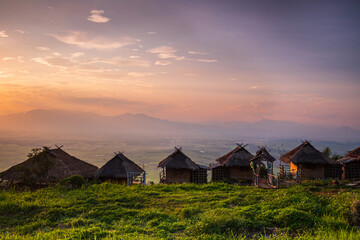 A hill tribe village on a high mountain in northern of Thailand.