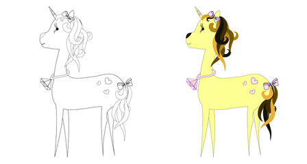 Cute unicorn. Linear drawing.Vector illustration. Coloring page.