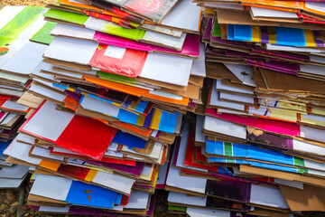 Stacked recycled paper packaging for sale.์Nature Environmental conservation concept.
