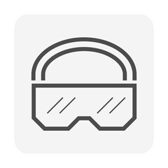 Obraz premium Safety glasses or goggles vector icon. That eyewear or personal protective equipment (PPE) to protect or safe eye and prevent particle, water or chemical. Use in chemistry lab and construction work.