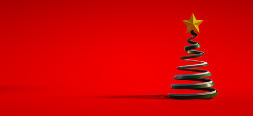 Christbaum aus Band vor roten Hintergrund