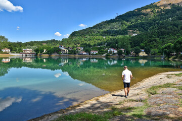 View of the Sirino lake in the Basilicata region, Italy.