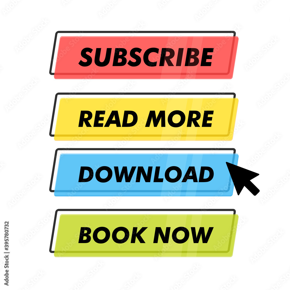 Aufkleber set of trendy action button for web, mobile app. template modern navigation button menu. button coll