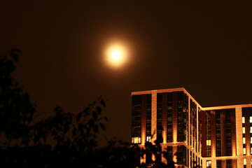 Moon. Long exposure city night shot.
